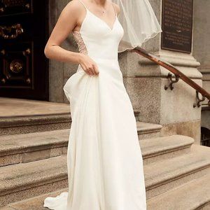 David's Bridal - Beaded back v-neck satin wedding dress - BRAND NEW WITH TAGS